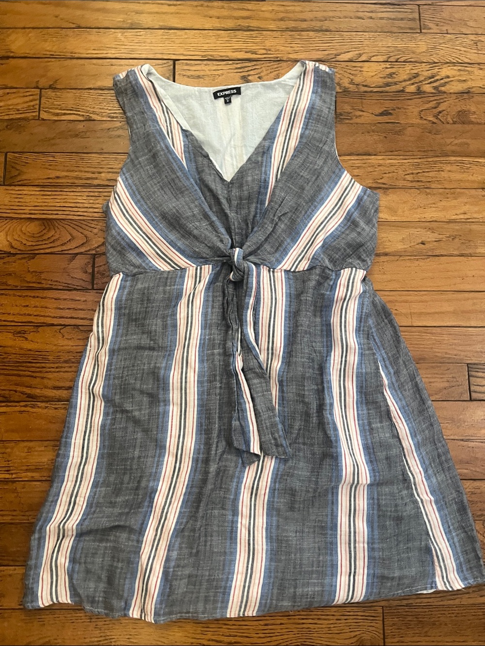 Express Striped Tie-Front Mini Dress in Blue and White